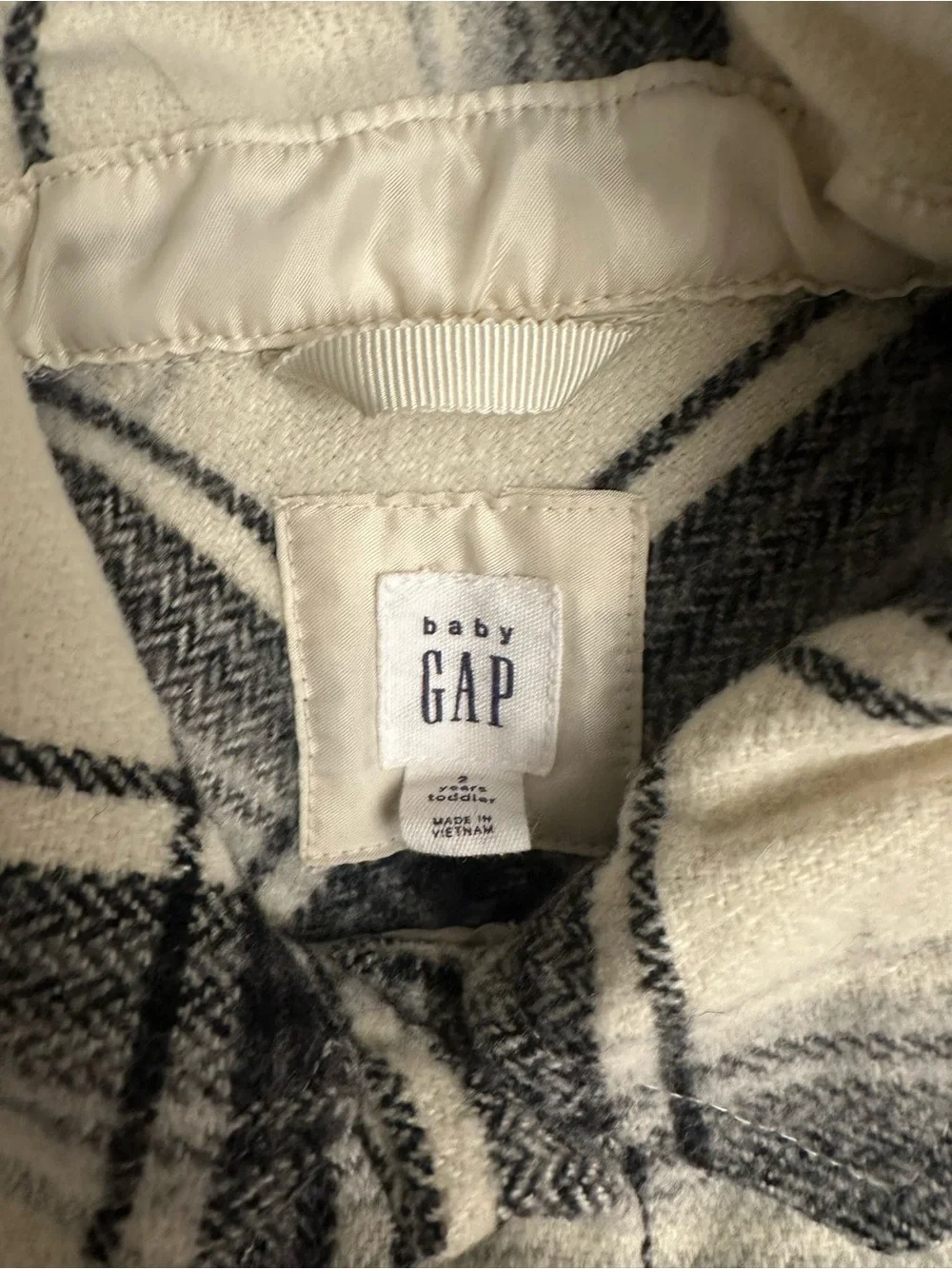 GAP Kids Cream and Black Plaid Button-Down Shacket